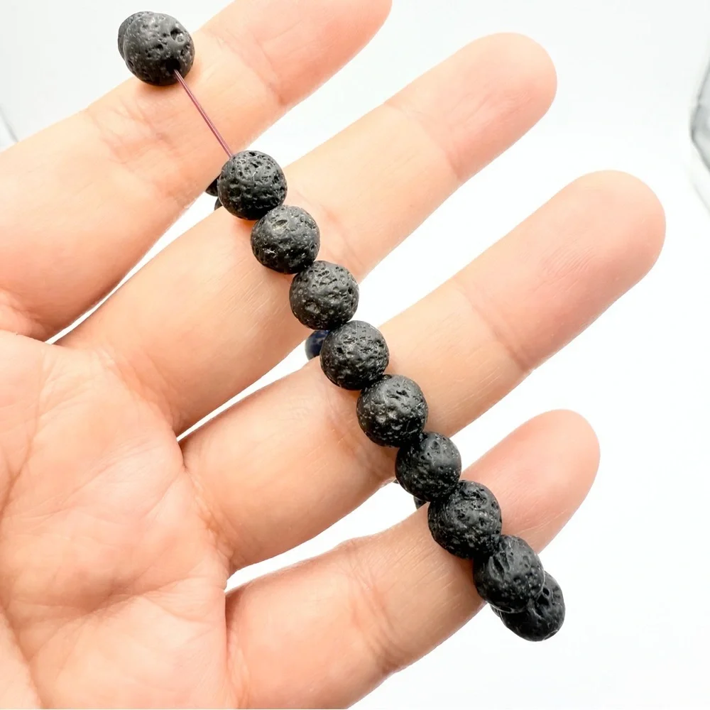 Blue Aqua Terra Jasper Black Lava Black and Blue Beaded Bracelet - Picture 5 of 10